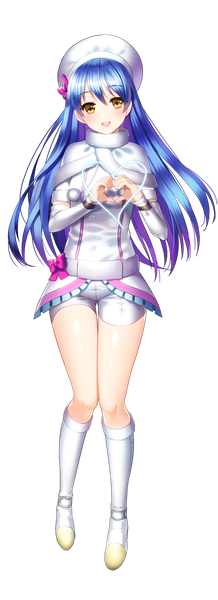Anime picture 533x1465 with love live! school idol project sunrise (studio) love live! sonoda umi aile (crossroads) single long hair tall image looking at viewer blush fringe open mouth yellow eyes blue hair full body transparent background heart hands girl shorts heart