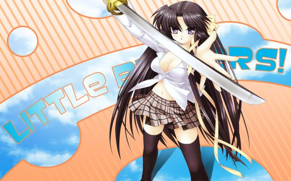 Anime picture 1600x1000 with little busters! key (studio) kurugaya yuiko light erotic wide image zettai ryouiki sword
