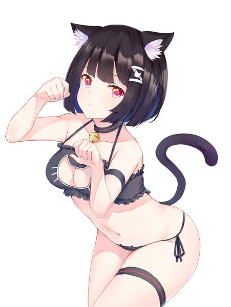 Anime picture 1240x1650 with azur lane yamashiro (azur lane) airool single tall image looking at viewer blush fringe short hair breasts light erotic simple background red eyes large breasts standing white background animal ears payot cleavage tail