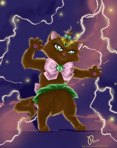 Anime picture 2088x2628 with bishoujo senshi sailor moon toei animation kino makoto sailor jupiter pillara single tall image highres smile standing green eyes pleated skirt lightning electricity animalization girl skirt hair ornament bow miniskirt