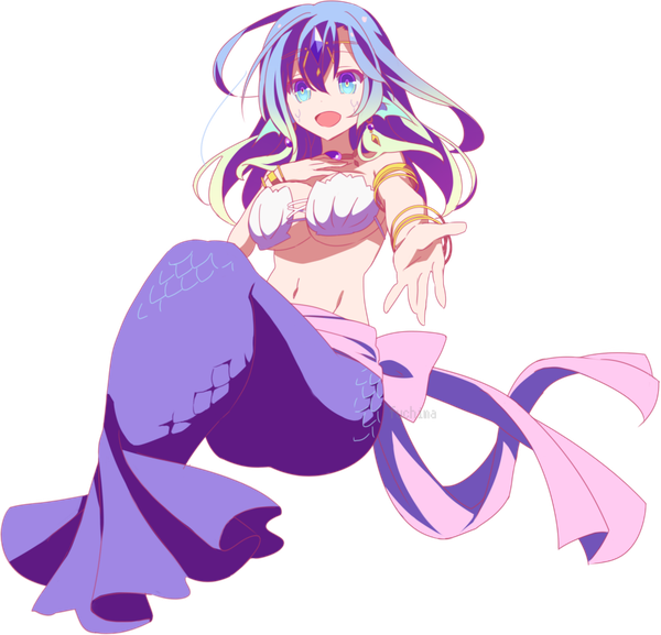 Anime picture 926x891 with no game no life madhouse laira fuchima single long hair looking at viewer fringe breasts open mouth blue eyes light erotic hair between eyes large breasts bare shoulders signed blue hair full body :d bare belly