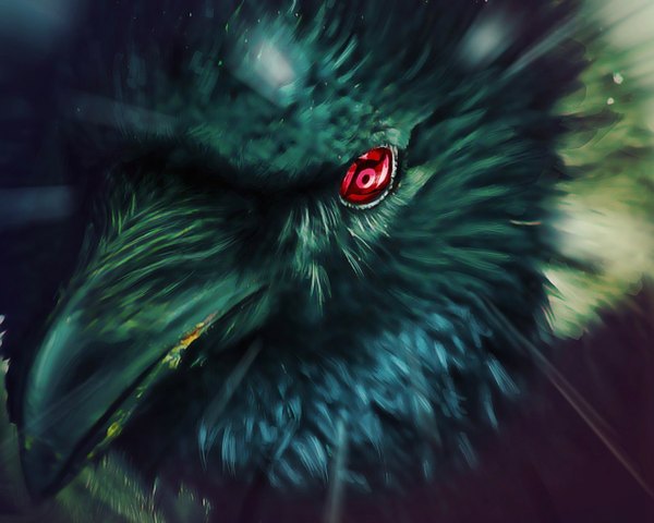 Anime picture 1280x1024 with naruto studio pierrot naruto (series) red eyes sharingan eyes animal bird (birds) crow beak