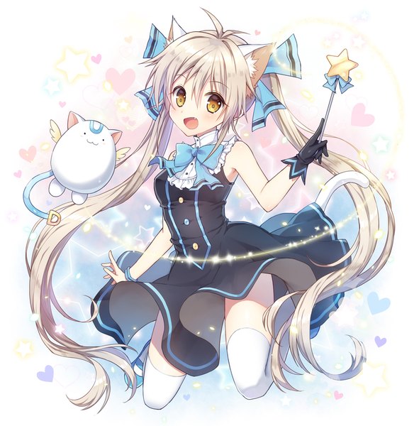 Anime picture 1020x1048 with original mauve single tall image looking at viewer blush fringe open mouth simple background blonde hair smile hair between eyes white background twintails animal ears yellow eyes payot full body ahoge bent knee (knees)