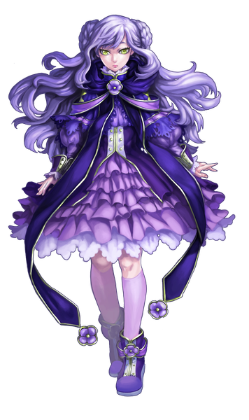 Anime picture 1200x2023 with original bbbox (hotpppink) single long hair tall image looking at viewer fringe standing green eyes purple hair full body fingernails lips lipstick transparent background pink lipstick girl dress socks shoes