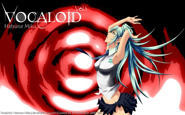 Anime picture 1920x1200 with vocaloid hatsune miku havcom single highres wide image blue hair arms up looking up girl skirt necktie