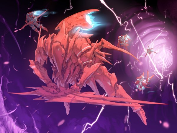 Anime picture 1200x900 with amano yuu space lightning sword mecha winged armor suzumega