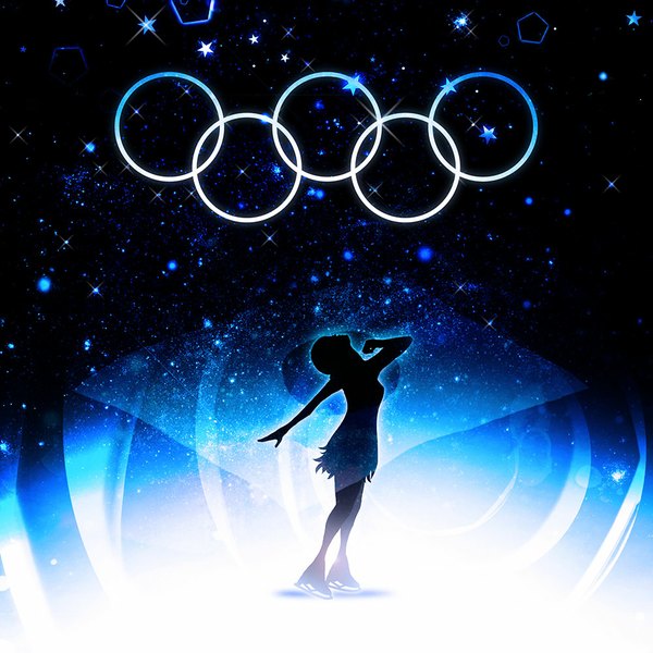 Anime picture 1000x1000 with real life olympics sochi 2014 asada mao harada miyuki single breasts glow silhouette dancing ice skating girl dress star (symbol) star (stars) flag japanese flag