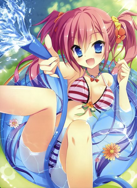 Anime picture 2877x3957 with original toranosuke single long hair tall image highres breasts light erotic twintails pink hair hair flower scan girl hair ornament flower (flowers) swimsuit bikini