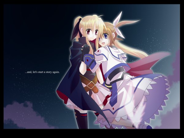 Anime picture 1280x960 with mahou shoujo lyrical nanoha fate testarossa takamachi nanoha wallpaper hug girl muraya kaku