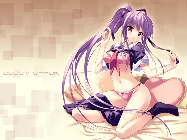 Anime picture 1600x1200 with miyatsuki itsuka long hair light erotic underwear panties ribbon (ribbons) serafuku