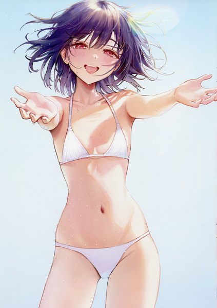 Anime picture 4916x6967 with idolmaster idolmaster shiny colors morino rinze ame (uten cancel) single tall image looking at viewer blush fringe highres short hair open mouth light erotic smile hair between eyes red eyes standing absurdres purple hair :d