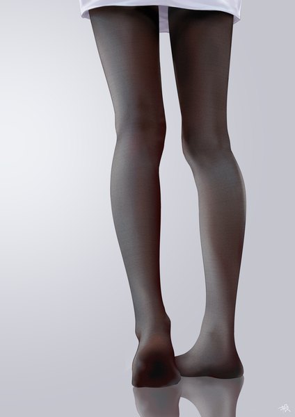 Anime picture 2480x3508 with original qiao zi single tall image highres simple background standing signed no shoes legs gradient background reflection head out of frame girl pantyhose black pantyhose