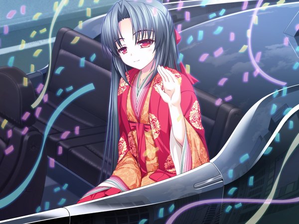 Anime picture 1600x1200 with fake azure arcology amami akira asami asami long hair black hair red eyes game cg girl yukata