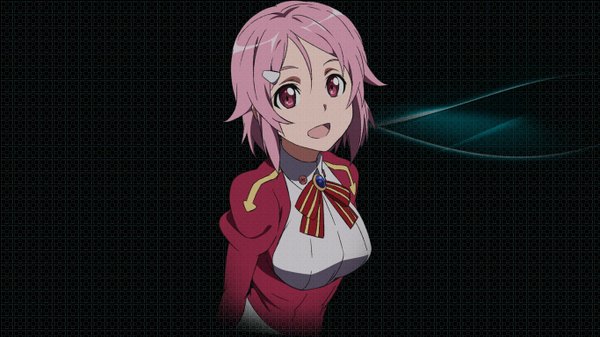 Anime picture 1366x768 with sword art online a-1 pictures lisbeth single looking at viewer short hair open mouth wide image pink hair pink eyes wallpaper dark background girl
