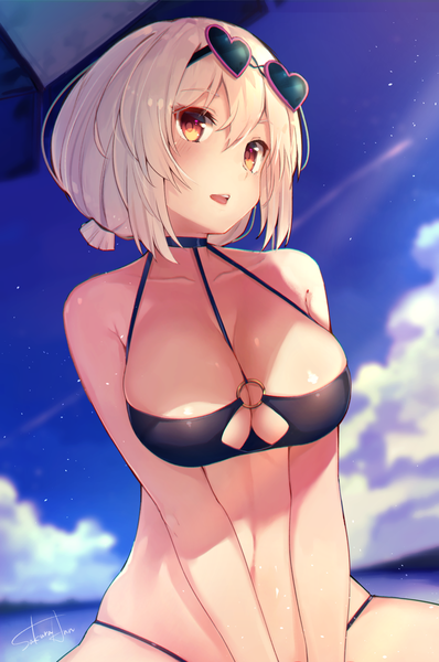 Anime picture 2501x3766 with azur lane sirius (azur lane) sirius (scorching-hot seirios) (azur lane) sakura cha single tall image looking at viewer blush fringe highres short hair breasts open mouth light erotic hair between eyes large breasts bare shoulders signed payot sky