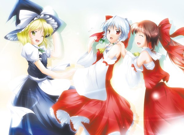 Anime picture 1280x942 with touhou hakurei reimu kirisame marisa izayoi sakuya sorairo porin girl