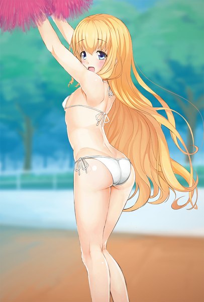 Anime picture 677x1000 with amagi brilliant park kyoto animation latifa fleuranza april 4 single long hair tall image blush breasts open mouth blue eyes light erotic blonde hair flat chest girl swimsuit bikini