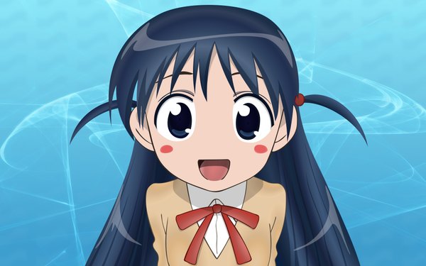 Anime picture 1920x1200 with school rumble tsukamoto tenma single long hair looking at viewer blush fringe highres open mouth blue eyes wide image upper body two side up wallpaper happy blue background chibi vector blush stickers girl