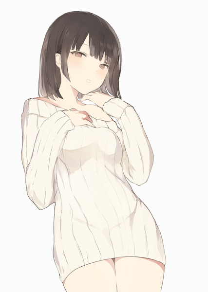 Anime picture 700x984 with original lpip single tall image blush fringe short hair breasts light erotic simple background standing white background green eyes blunt bangs long sleeves parted lips head tilt :o grey eyes dutch angle