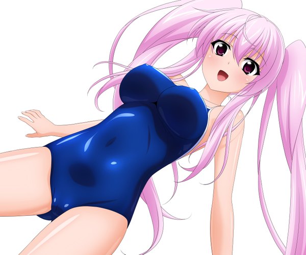 Anime picture 2960x2467 with original wave ride single long hair blush highres breasts open mouth light erotic simple background large breasts white background purple eyes twintails pink hair girl swimsuit one-piece swimsuit school swimsuit