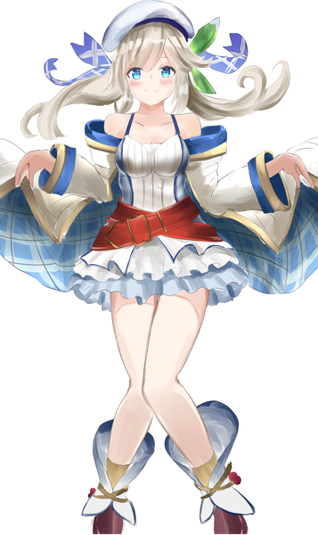 Anime picture 2557x4296 with granblue fantasy cucouroux (granblue fantasy) sounuryu ta single long hair tall image looking at viewer blush fringe highres breasts blue eyes simple background smile standing white background twintails bare shoulders holding payot