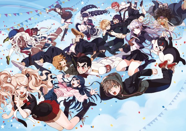 Anime picture 1300x919 with dangan ronpa kirigiri kyouko enoshima junko monokuma celestia ludenberg maizono sayaka naegi makoto fukawa touko asahina aoi ikusaba mukuro fujisaki chihiro togami byakuya oogami sakura ishimaru kiyotaka oowada mondo yamada hifumi apple972 long hair short hair open mouth