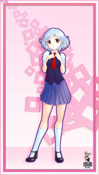 Anime picture 600x1050 with evilflesh (artist) single tall image looking at viewer short hair red eyes silver hair girl uniform school uniform socks necktie white socks