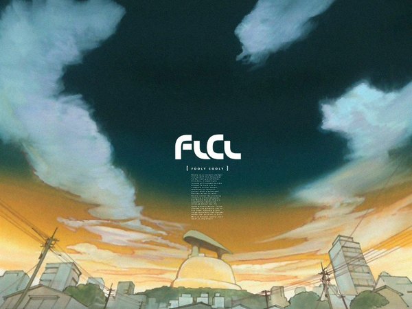 Anime picture 1024x768 with flcl gainax sky cloud (clouds) cityscape wire (wires)