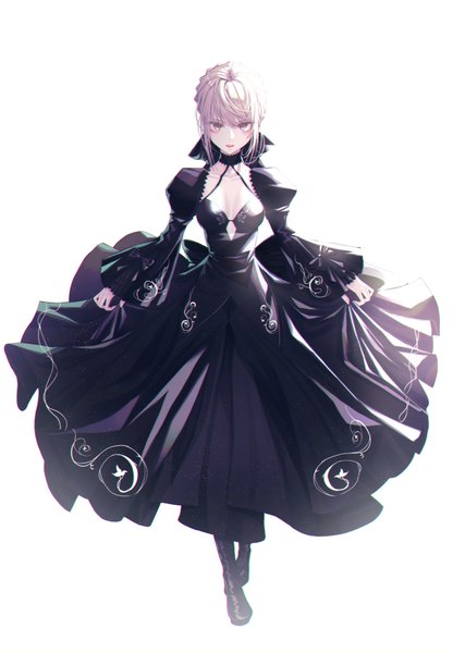 Anime picture 2772x4000 with fate (series) fate/grand order fate/stay night artoria pendragon (all) saber alter domi (hyaku8795) single tall image looking at viewer blush fringe highres short hair breasts open mouth simple background blonde hair hair between eyes standing white background