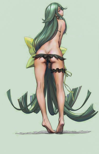 Аниме картинка 1285x2000 с гатчамен: общество tatsunoko utsutsu pandarou один (одна) высокое изображение лёгкая эротика зелёные глаза очень длинные волосы оглядывается зелёные волосы девушка бант купальник бант для волос бикини чёрное бикини