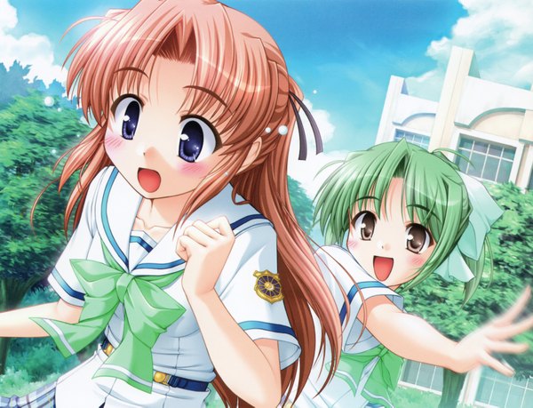 Anime picture 3391x2598 with yoake mae yori ruri iro na august soft takamizawa natsuki tooyama midori highres serafuku