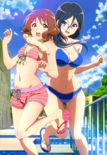 Anime picture 4084x5896 with hibike! euphonium kyoto animation nyantype oumae kumiko tanaka asuka long hair tall image blush highres short hair breasts open mouth blue eyes light erotic black hair brown hair multiple girls yellow eyes absurdres cloud (clouds)
