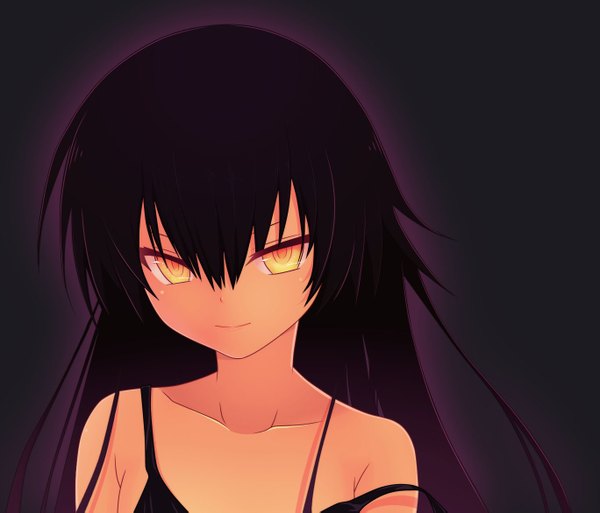 Anime picture 1368x1171 with toloveru toloveru darkness xebec master nemesis eltk single long hair black hair simple background smile bare shoulders yellow eyes coloring portrait girl