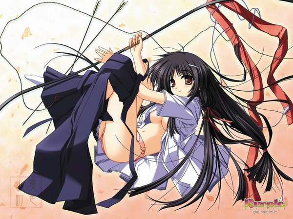 Anime picture 1024x767 with purple software light erotic japanese clothes archery ribbon (ribbons)