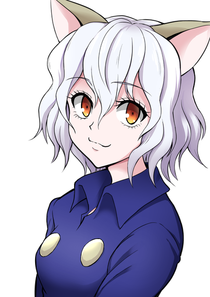 Anime picture 700x988 with hunter x hunter neferupito gagarin kichi single tall image looking at viewer fringe short hair simple background hair between eyes white background animal ears silver hair upper body cat ears cat girl orange eyes portrait girl