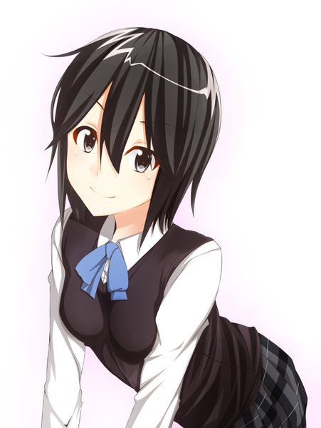 Anime picture 2791x3710 with kokoro connect silver link inaba himeko dacchi single tall image looking at viewer highres short hair black hair simple background white background light smile black eyes girl