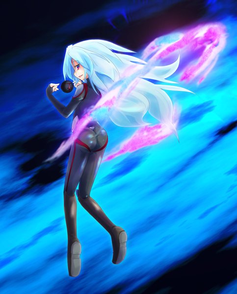 Anime picture 1500x1862 with star breaker fuka mizno long hair tall image looking at viewer open mouth blue eyes smile green eyes blue hair profile pink eyes looking back multicolored eyes girl bodysuit