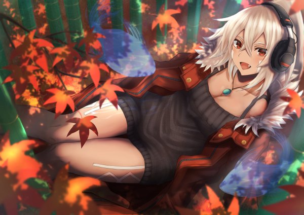 Anime picture 4961x3508 with azur lane minneapolis (azur lane) eto mitsuba single long hair looking at viewer blush fringe highres breasts open mouth blonde hair smile hair between eyes red eyes large breasts sitting absurdres outdoors ponytail