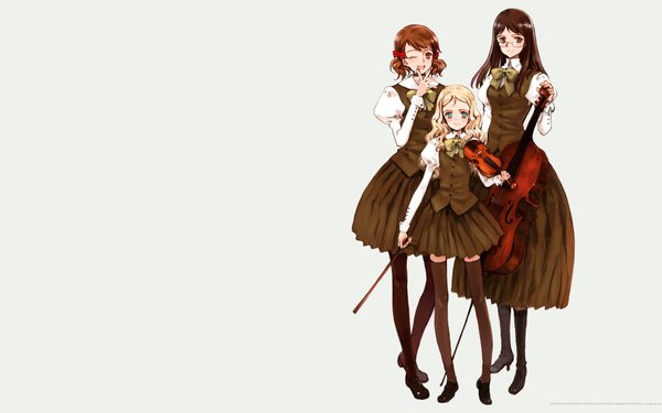 Anime picture 1920x1200 with quartett! littlewitch charlotte francia juni argiano li shuhua oyari ashito long hair looking at viewer highres short hair open mouth blue eyes black hair simple background blonde hair brown hair wide image white background twintails multiple girls