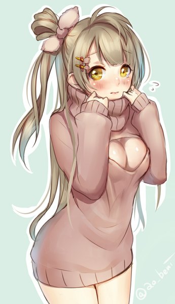 Anime picture 576x1000 with love live! school idol project sunrise (studio) love live! minami kotori ao+beni single long hair tall image looking at viewer blush fringe breasts light erotic blonde hair standing brown eyes one side up arched back girl hair ornament