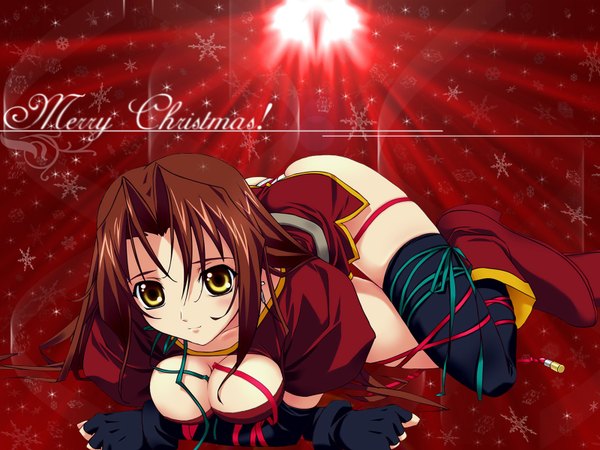 Anime picture 1600x1200 with kiddy grade gonzo eclair (kiddy grade) light erotic christmas ribbon (ribbons)