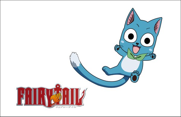 Anime picture 3824x2485 with fairy tail happy (fairy tail) single highres open mouth smile white background absurdres black eyes inscription animal cat