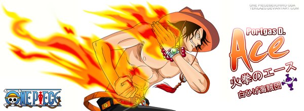 Anime picture 9681x3548 with one piece toei animation portgas d. ace tekilazo single highres short hair smile brown hair wide image white background absurdres profile inscription grey eyes coloring magic hieroglyph muscle vector