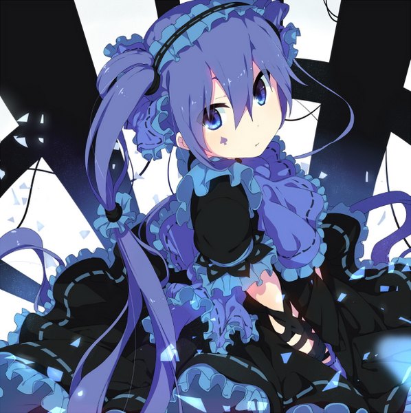 Anime picture 1205x1211 with ogipote single long hair tall image looking at viewer blue eyes purple hair girl dress frills headdress maid headdress