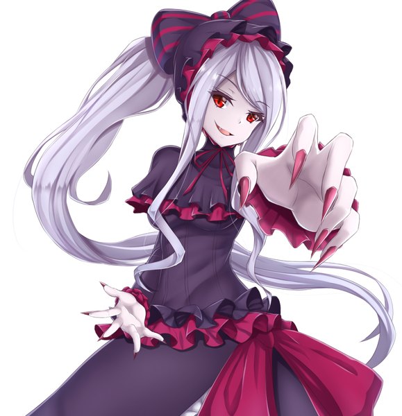 Anime picture 927x960 with overlord (maruyama) madhouse shalltear bloodfallen to kinji single tall image looking at viewer open mouth simple background red eyes white background silver hair ponytail very long hair nail polish fingernails fang (fangs) long fingernails red nail polish vampire