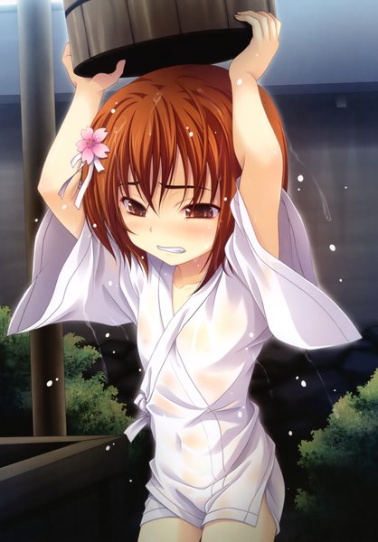 Anime picture 3259x4673 with oda nobuna no yabou nene (oda nobuna no yabou) miyama zero single tall image blush highres short hair brown hair brown eyes absurdres traditional clothes japanese clothes hair flower loli girl hair ornament