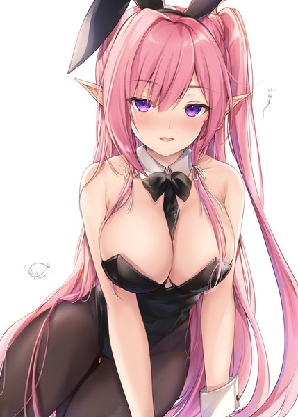 Anime-Bild 2000x2800 mit original kiri celea single long hair tall image looking at viewer blush fringe highres breasts open mouth light erotic simple background hair between eyes large breasts white background sitting purple eyes bare shoulders signed