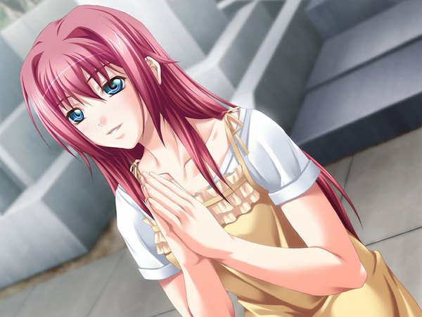 Anime picture 1024x768 with wana - hakudaku mamire no houkago (game) blue eyes game cg red hair girl