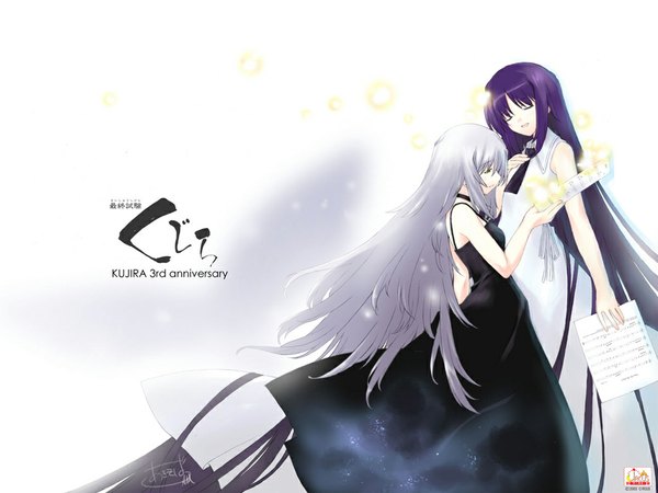 Anime picture 1024x768 with long hair multiple girls purple hair very long hair girl dress 2 girls white dress black dress