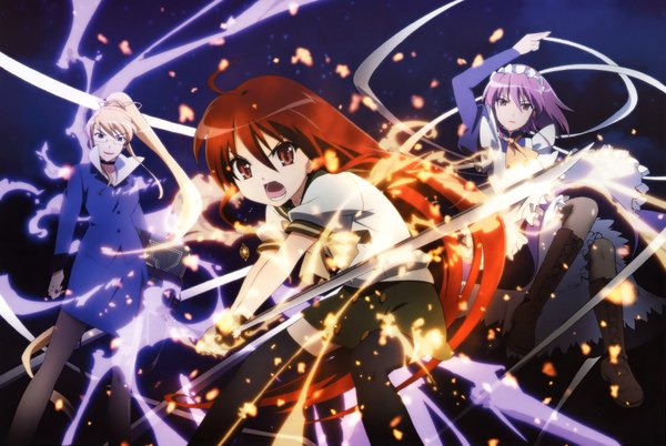 Anime-Bild 3925x2631 mit shakugan no shana j.c. staff shana wilhelmina carmel margery daw highres maid thighhighs sword